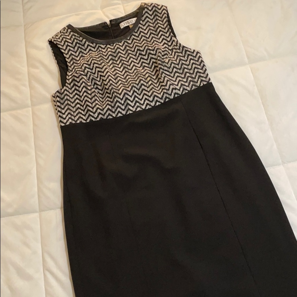 Kasper Sleeveless Sheath Dress with leather trim